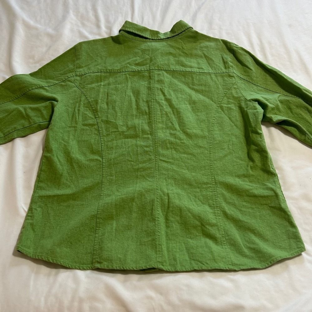 Jaclyn Smith Womens XL Green Button Front 3/4 Sleeve Blouse Linen Look Top - Picture 5 of 10